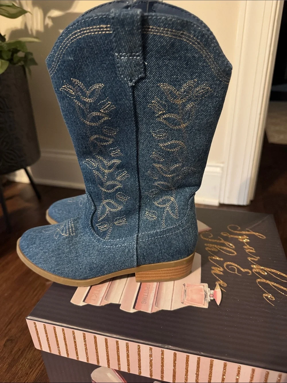wonder nation Denim Blue Girls' Pull-On Cowboy Boots